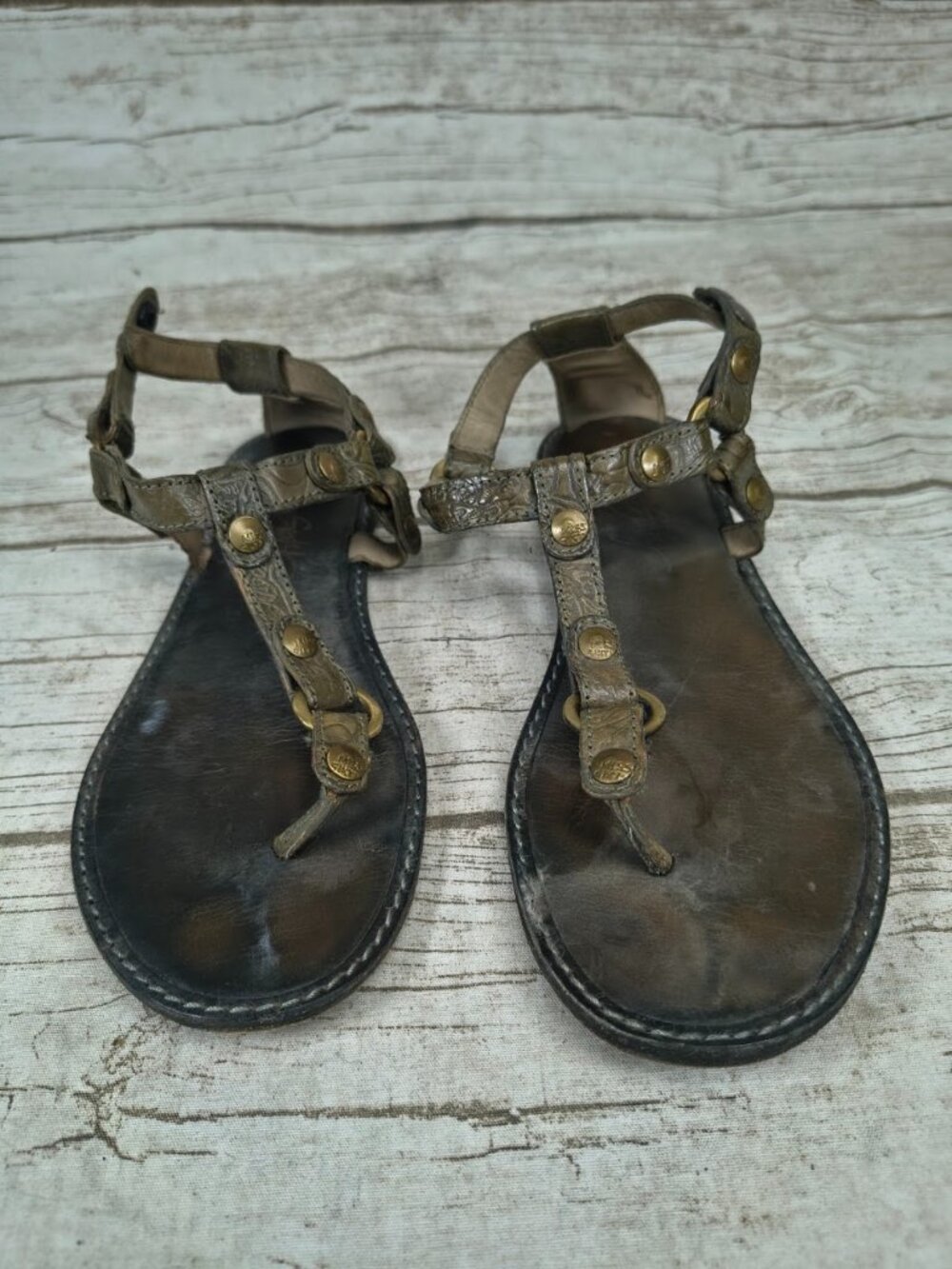 Miss Sixty Brown Embossed Leather T Strap Sandals Size 39